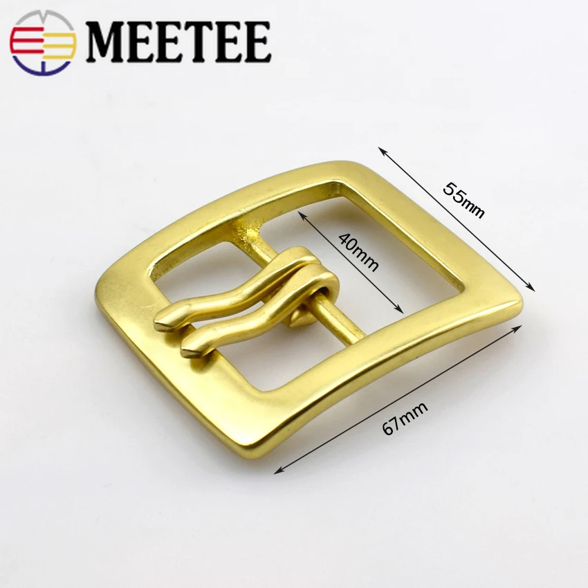 Meetee 40mm Retro Pure Copper Brass Belt Buckle for Men Women Double Pin Buckles DIY Sewing Belts Jeans Adjust LeatherCrafts