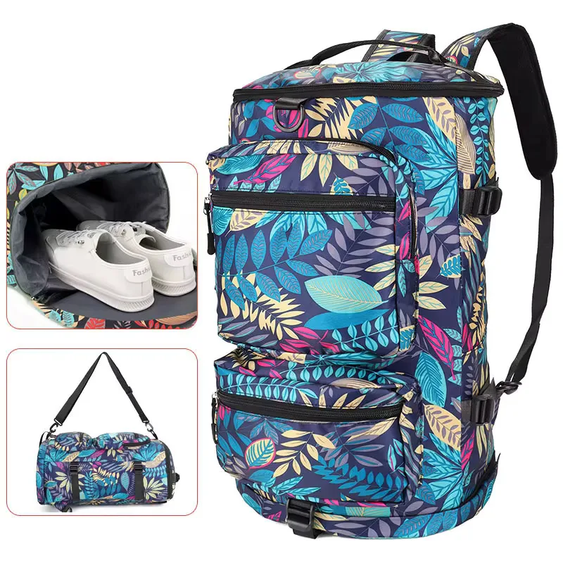 Travel Sports Backpack Leaves Printing Men Women Outdoor Gym Shoulder Bags Large Capacity Shoes Bags Dry Wet Duffle Daypack