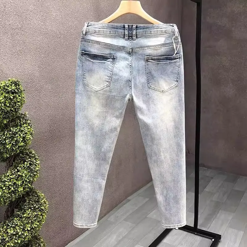 Light Blue Jeans Men's Small Straight Slim-fitting Pants 2026 Spring and Summer New Men's Small Feet Streetwear Clothing Pants