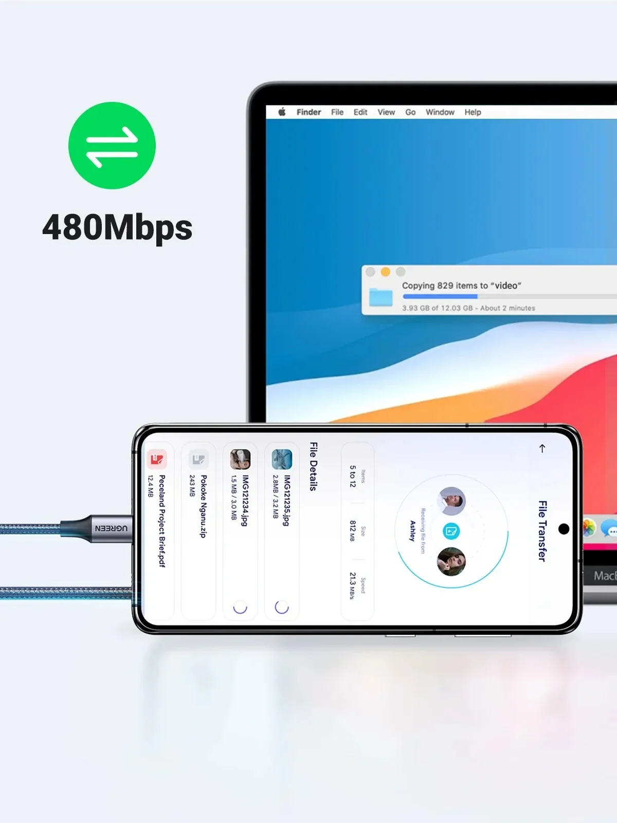 UGREEN 60W USB C Cable 100W Type C to Type C Cable 3A PD Fast charging data 25cm 50cm 1m 1.5m 2m 3m Nylon Braided phone notebook