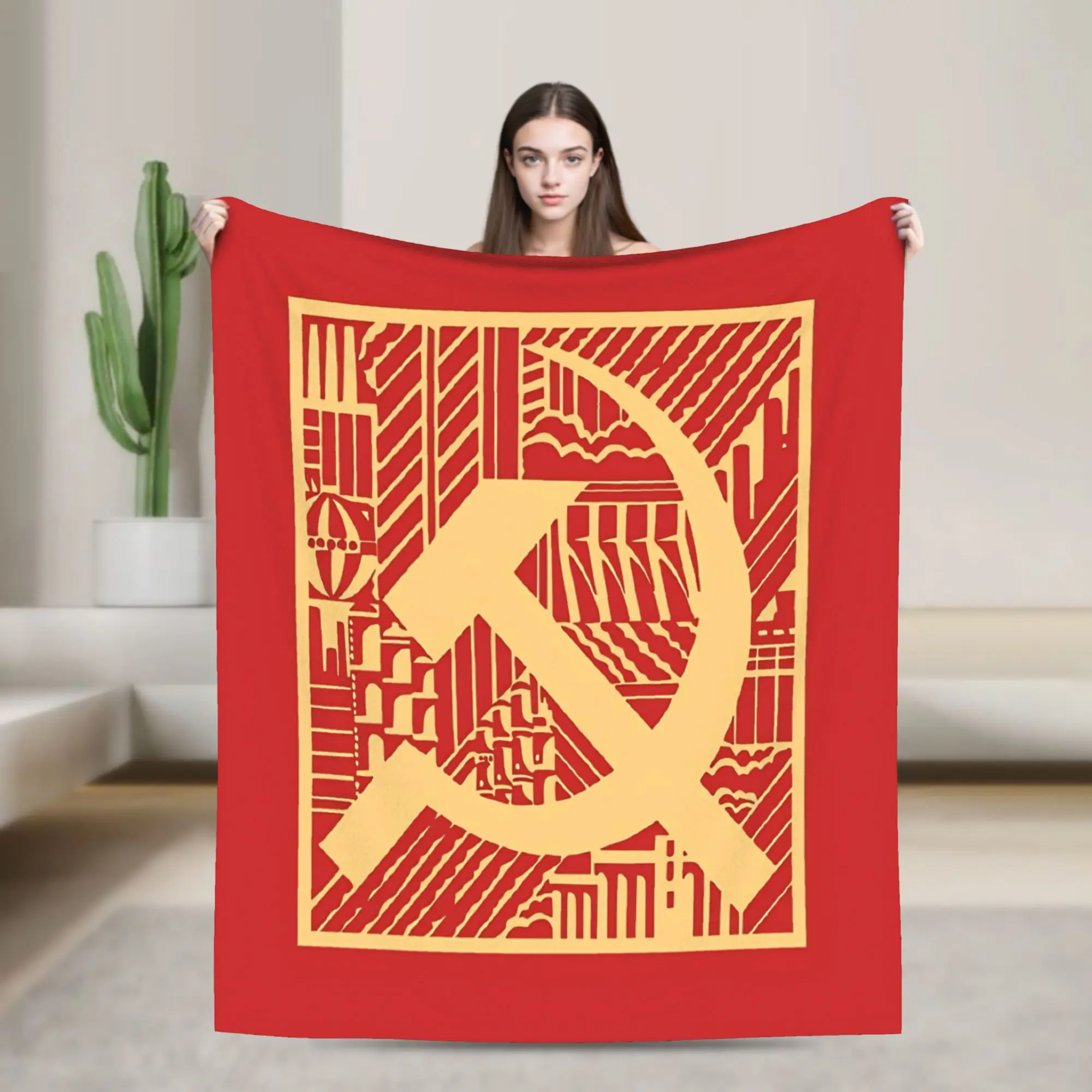 CCCP Soviet Hammer And Sickle Star Flannel Blanket Winter  Super Warm Bedding Throws for Kids Adult Couch Sofa Bed Cover