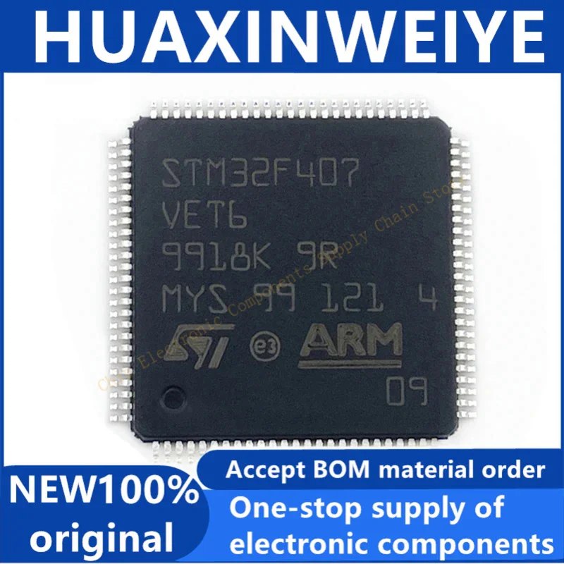 1 pcs/lot Original Genuine STM32F407VET6 LQFP100 STM32 High Performance MCU STM32F4 Series Single Chip Microcontroller LQFP-100