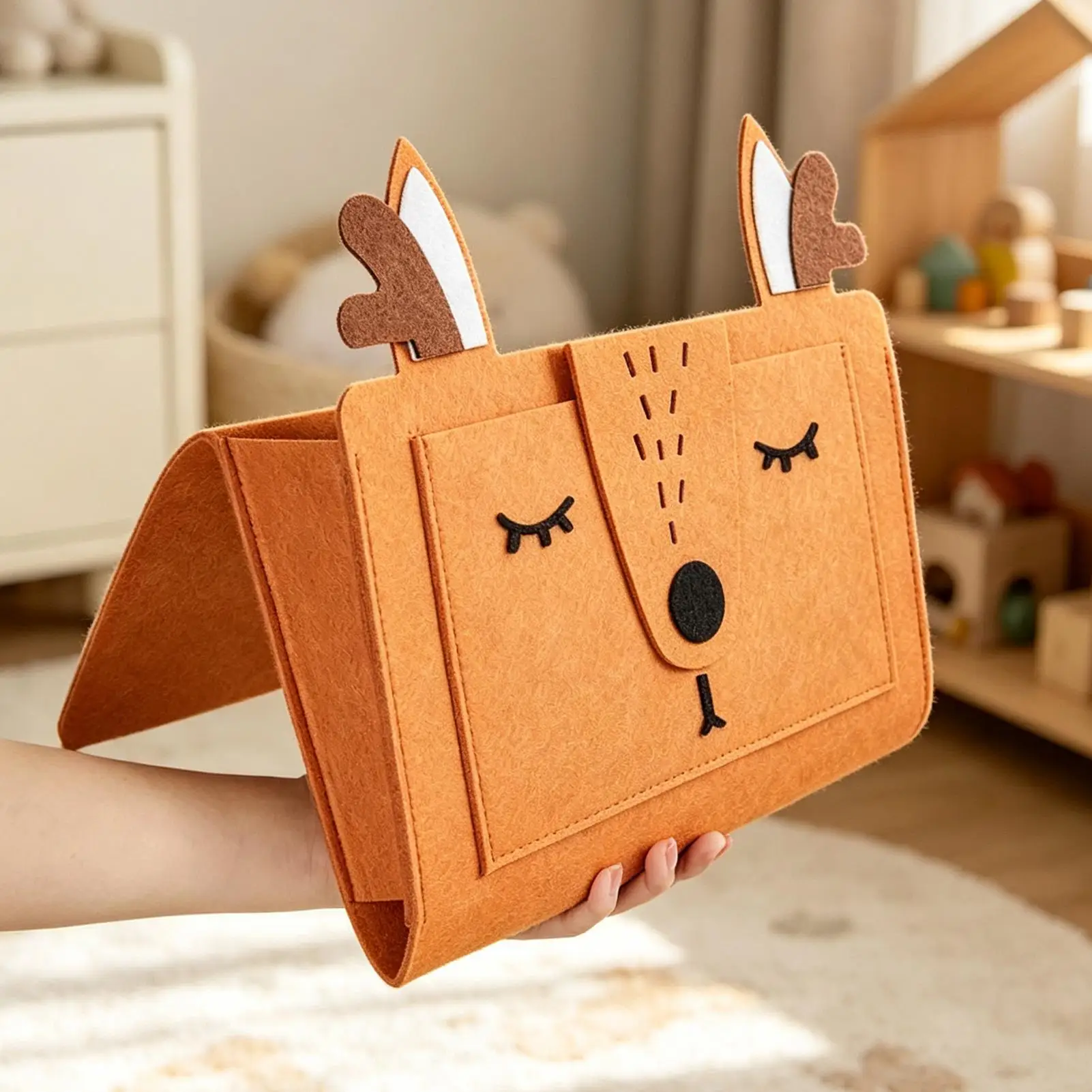 Bedside Caddy Cute Felt Anti-Slip Storage Bag with 4 Pockets Bunk Bed Organizer Caddy for Phone Glasses Charging Cables Books