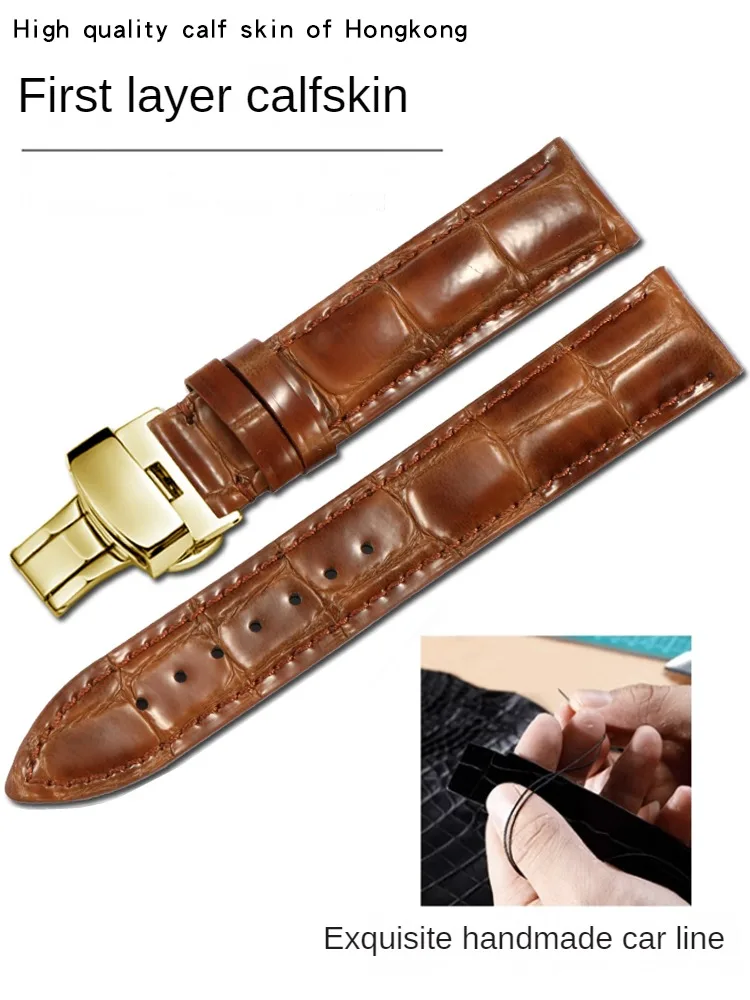 Compatible with L-o-n-g-i-n-e-s Tianwang D-w T-i-s-s-o-t A-r-m-a-n-i C-i-t-i-z-e-n Rossini Light Brown Leather Watch Strap