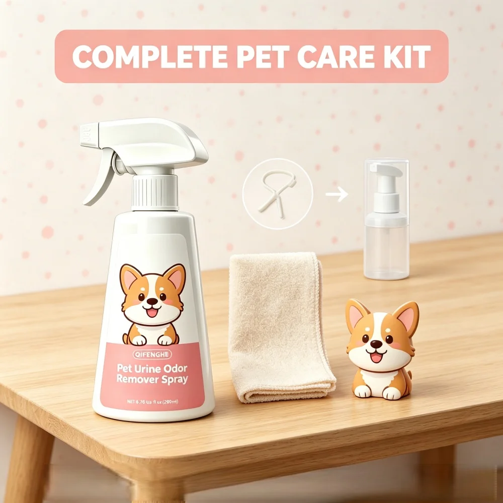 QIFENGHE 200ml Pet Urine Odor Remover Spray, Cat Dog Urine Smell Eliminator, Pet-Safe Odor Neutralizer for Carpet, Litter Box &