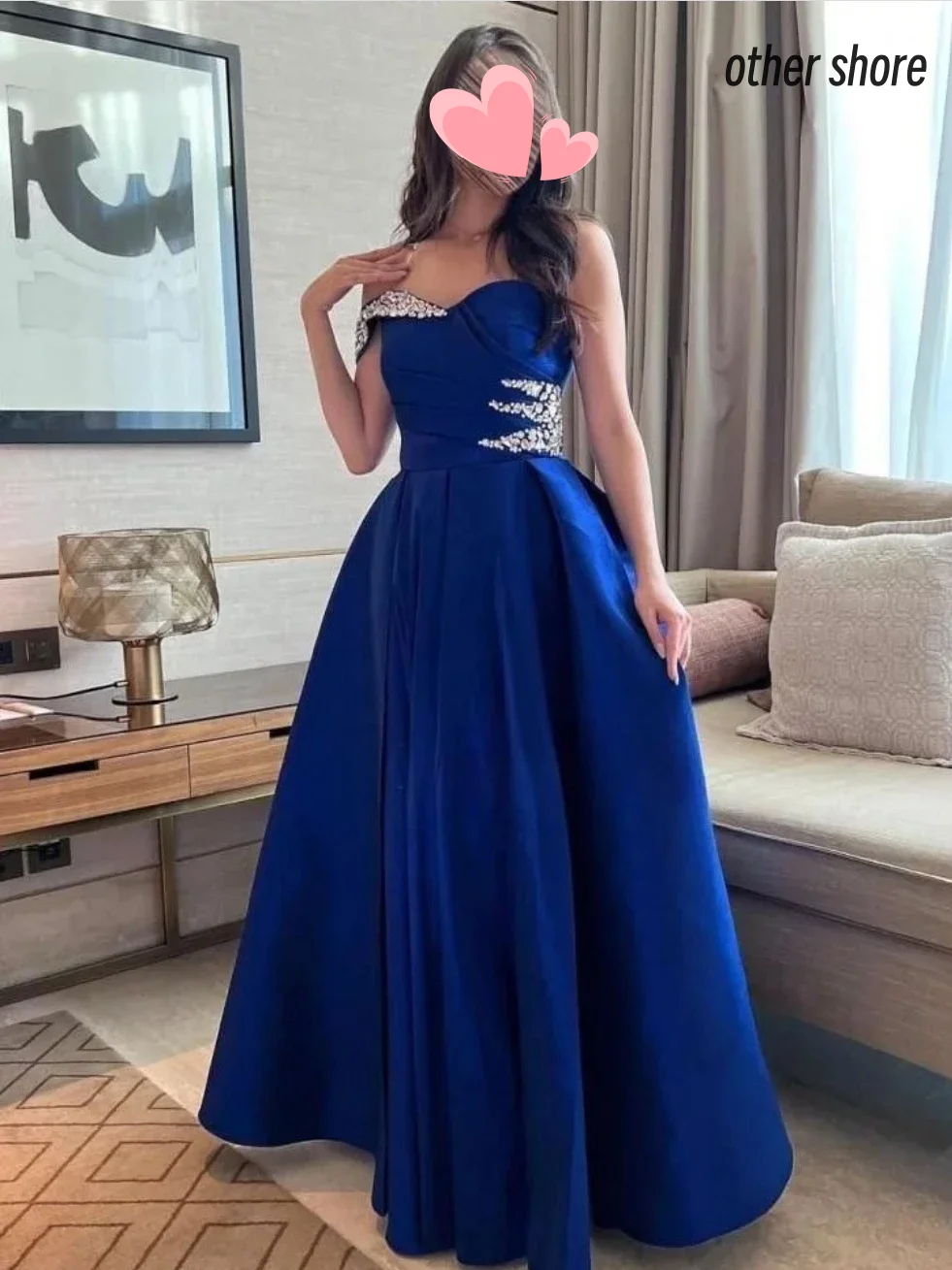 

Other Shore Elegant Vintage Blue Crystal Beading One Shoulder A-Line Customize Formal Occasion Prom Dress Evening Party Gowns