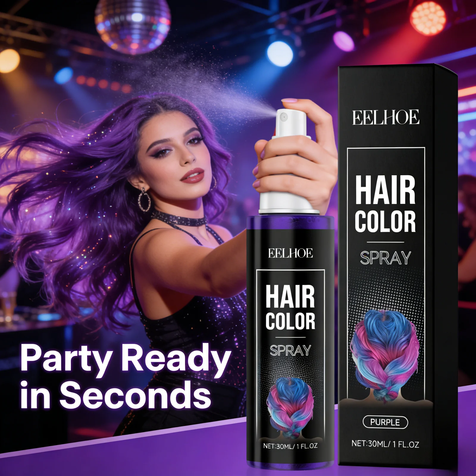 EELHOE Colored Hair Spray Temporary Colors Carnival Purple Blue Hair Dye Hair Styling Multi Color One-Time Use Hair Color Spray