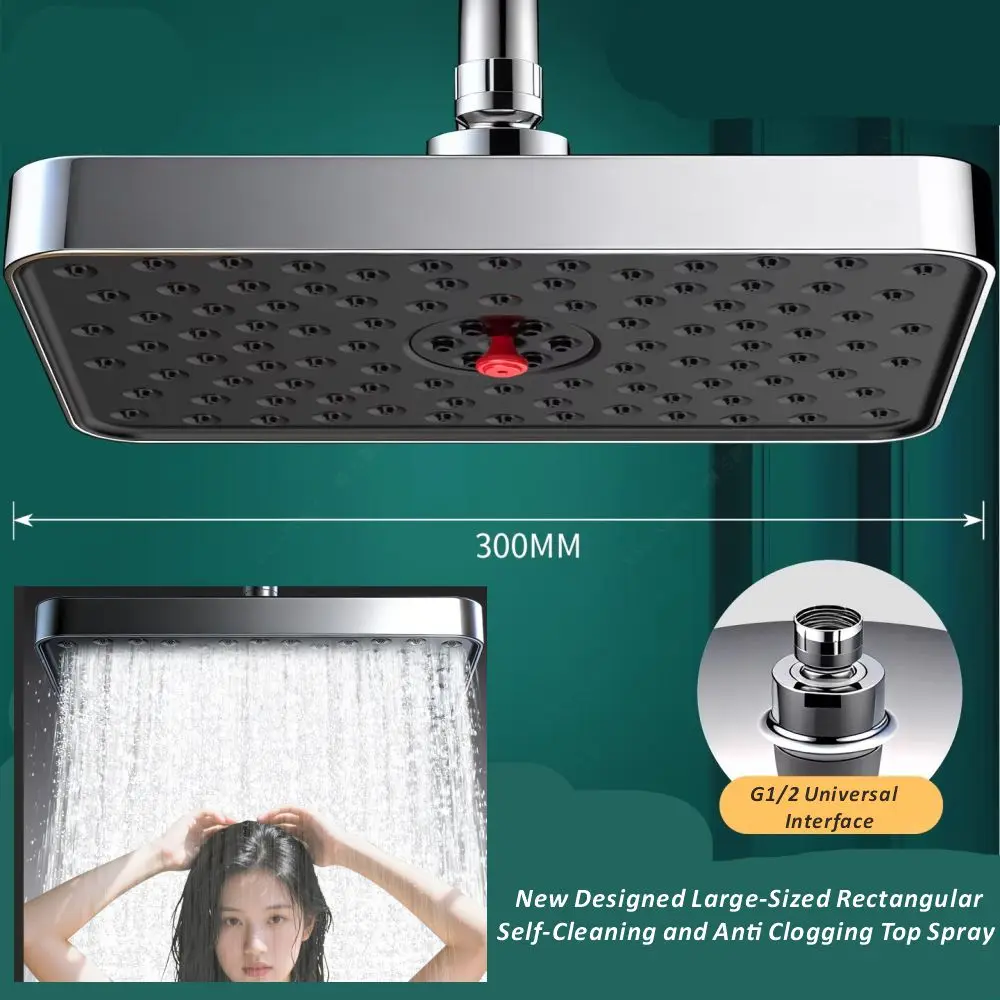 New Square Self Cleaning Descaling Supercharge Ceiling Mounted Shower Head 30CM Big Panel High Pressure Large Flow Shower