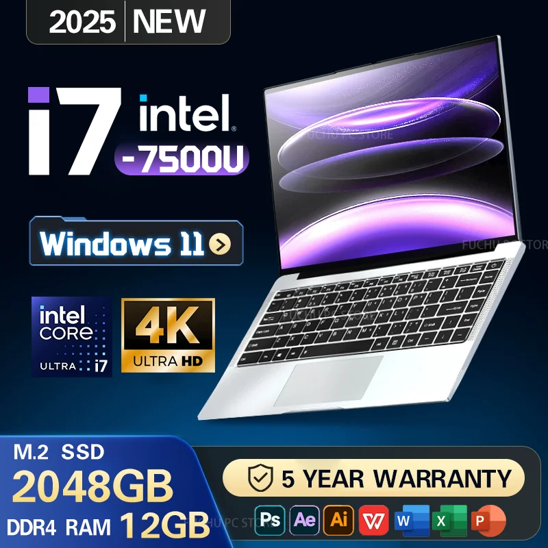 

2025 Office Laptop Windows 11 i7-7500U Laptop PC 14.1" Notebook Computer 1920*1080P Intel Core i7 7500U 12GB RAM 1TB 2TB SSD