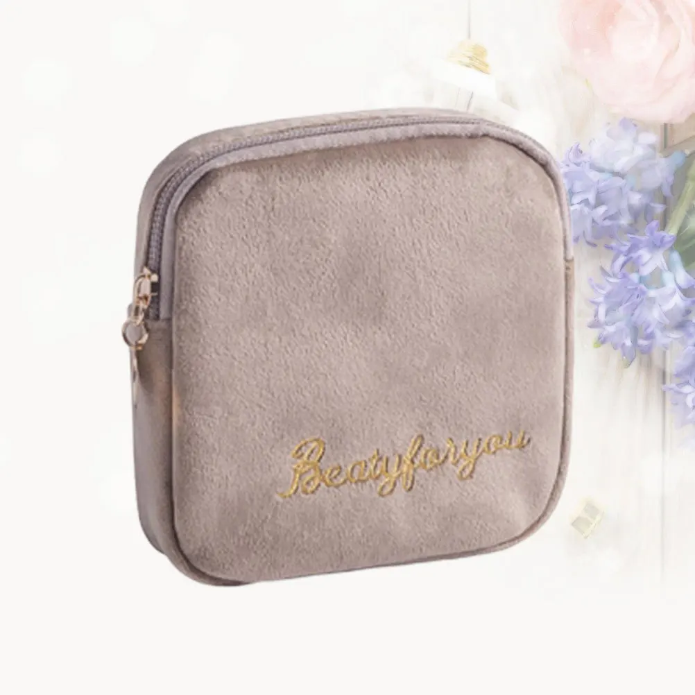 

Portable Sanitary Towel Storage Pouch Zippered Cotton Bag Khaki Large Capacity Organizer for Travel Outdoor Office