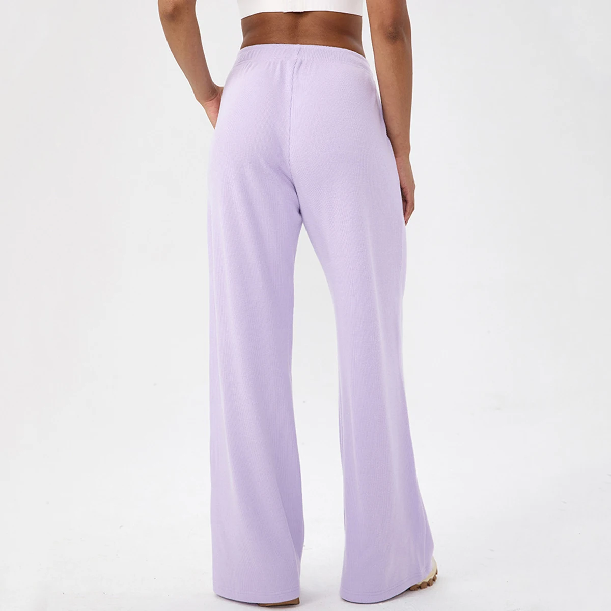 Women's straight pants sweatpants solid color loose-fitting wide-leg pants fitness Pilates yoga bottoming belt pocket