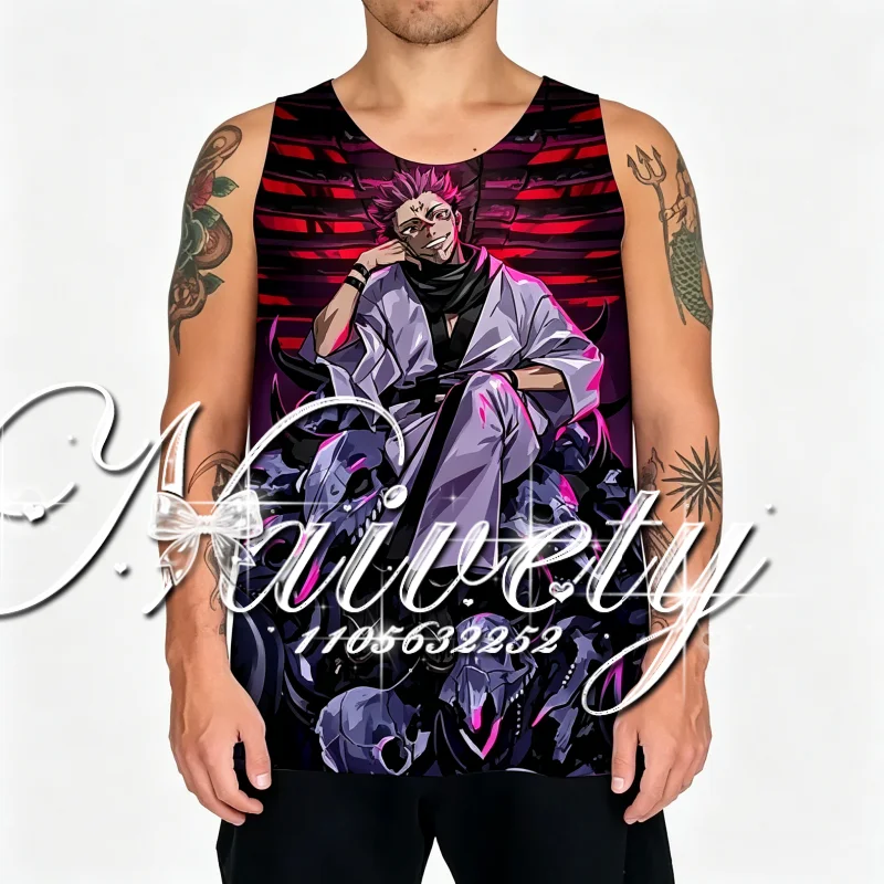Summer New Jujutsu Kaisen Ryomen Sukuna 3D Print Mesh Tank Top Men Women Round Neck Basketball Anime Sports Sleeveless Vest