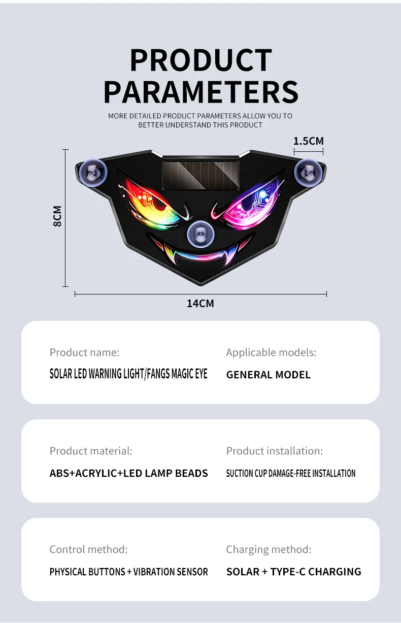 Neue Devil's Eye Ultra Helle Solarbetriebene Autoleuchte LKW LED-Leuchte Seitenleuchte Auto-Heckscheiben-Flexibles LED-Warnlicht – Detail 12