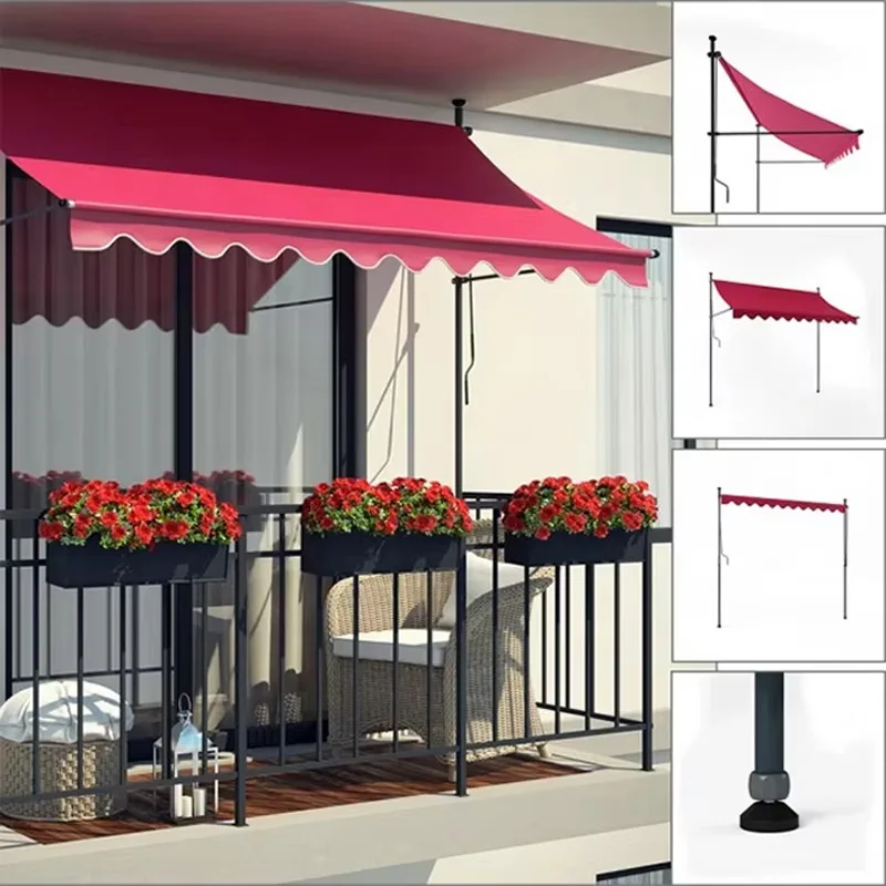 Outdoor balcony non-punching folding telescopic hand-cranked awning shop facade courtyard eaves awning customization