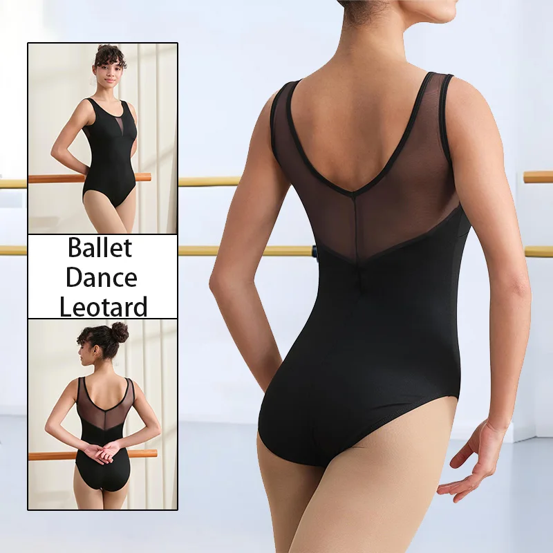 

Women's Sleeveless Mesh Splicing Ballet Dance Leotard for Adult Dance Tank Tops with Soft Lining Short Sleeve Ballet Clothes