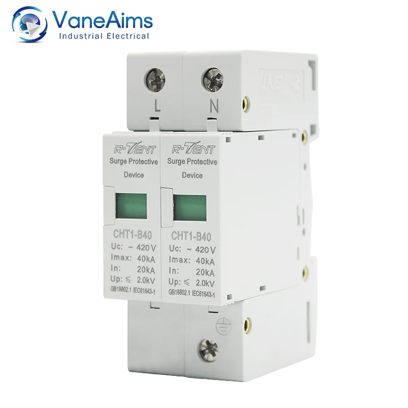 VaneAims AC SPD 2P 20KA~40KA 420V Solar PV Surge Protector Din Rail Mounting Protective Low-voltage Arrester Device for House