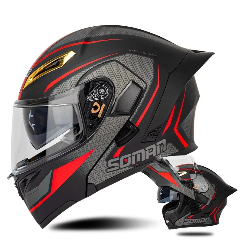SOMAN Flip Up Motorcycle Helmet for Men Women Dual Visor Full Face Helmet 4-Season Riding Helmet Model 955-S