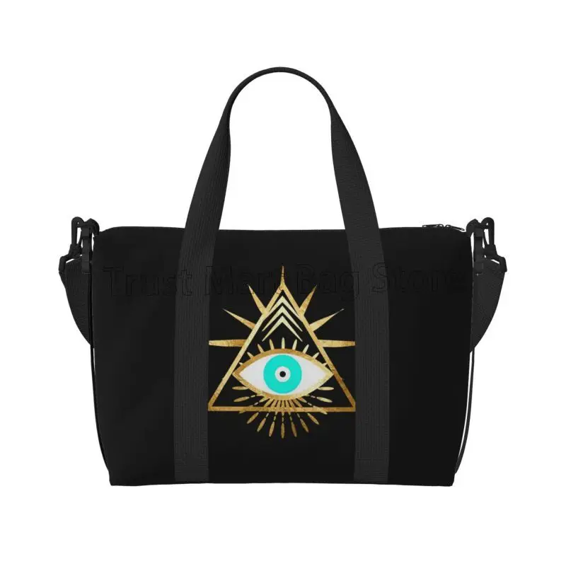 Turkish Art Evil Eye Hamsa Hand Travel Duffle Bags Lightweight Waterproof Weekender Overnight Tote Bag Sports Gym Yoga Bag