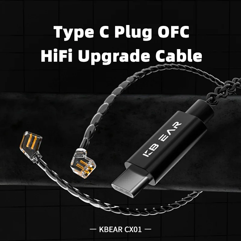 KBEAR CX01 Type C Plug OFC HiFi Upgrade Cable 2PIN ODC/2PIN 0.78mm Good choice for your phone calling and music immersion