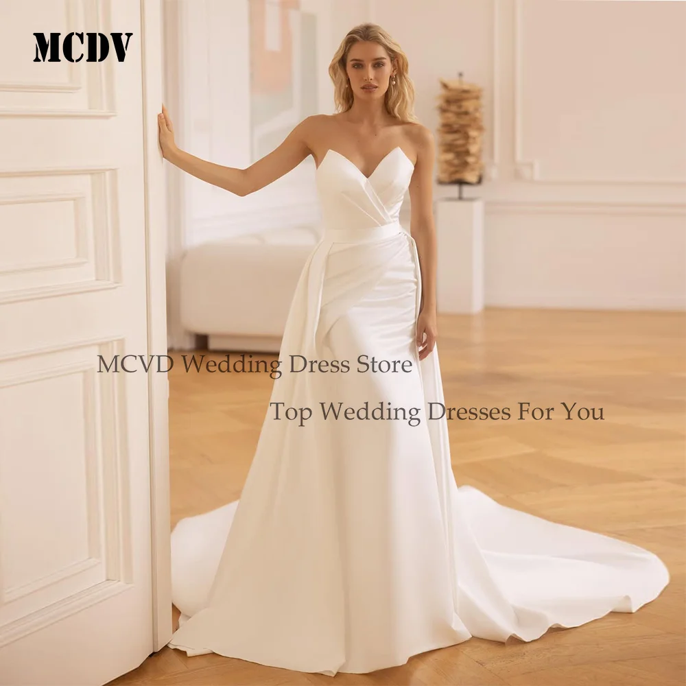

MCDV Mermaid 2 In 1 Weddings Dresses For Bride Ivory Strapless Sweep Train Elegant vestido de novia desmontables Customized
