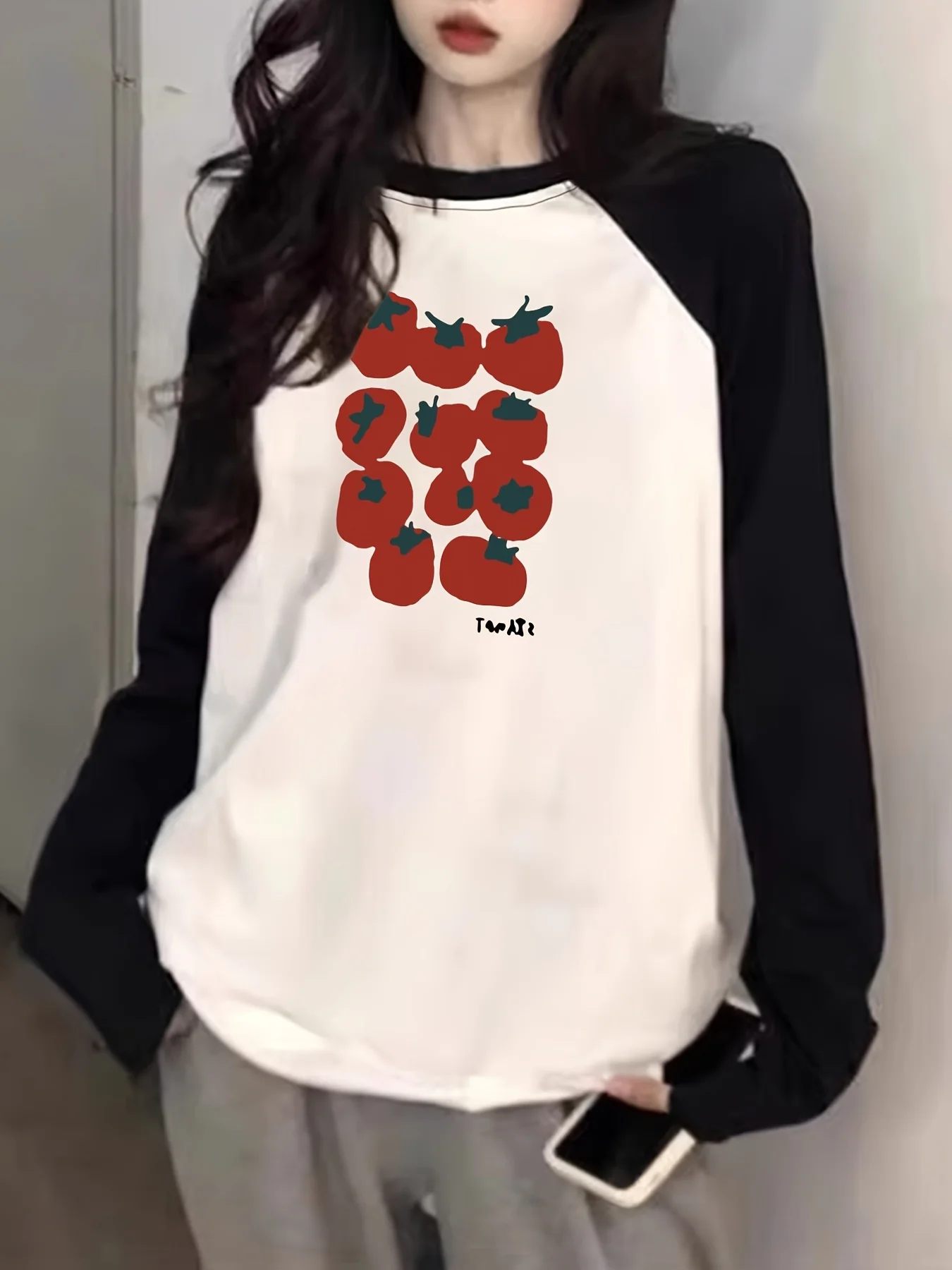 Japan and South Korea Special Raglan Sleeve Round Neck Tops Fashion Trend Style Long Sleeve T Shirt Women's Clothes Outfit Femme