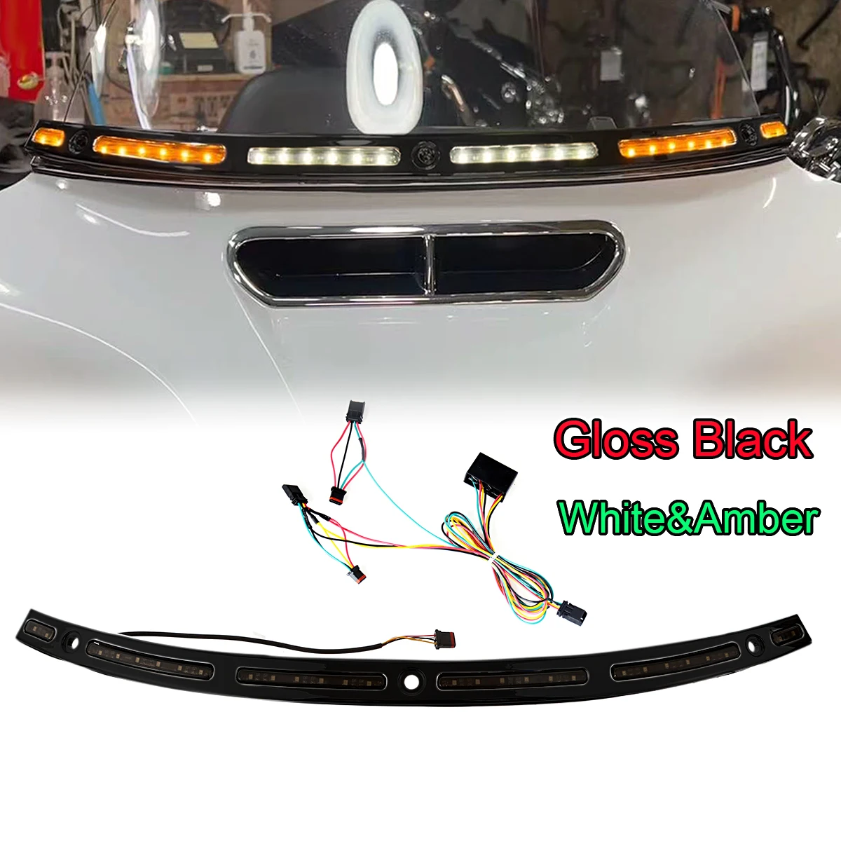 LED Chrome Gloss Black White Amber Windshield Trim For Harley Touring Street Glide FLHX 2014 2023