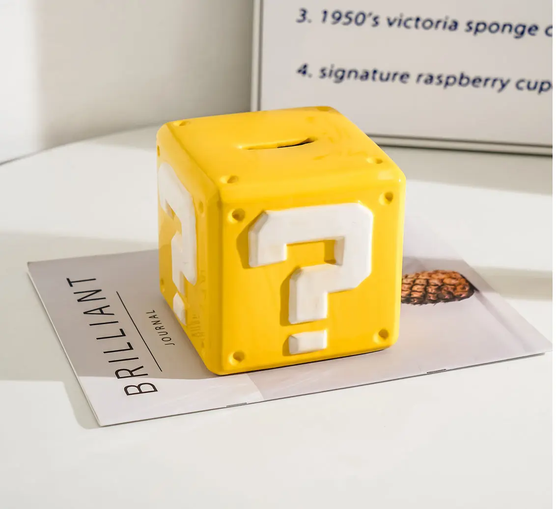 Creative Question Block Ceramic Piggy Bank, Cartoon Coin Money Box, Unique Home Decor & Perfect Birthday Gift for Kids & Adults