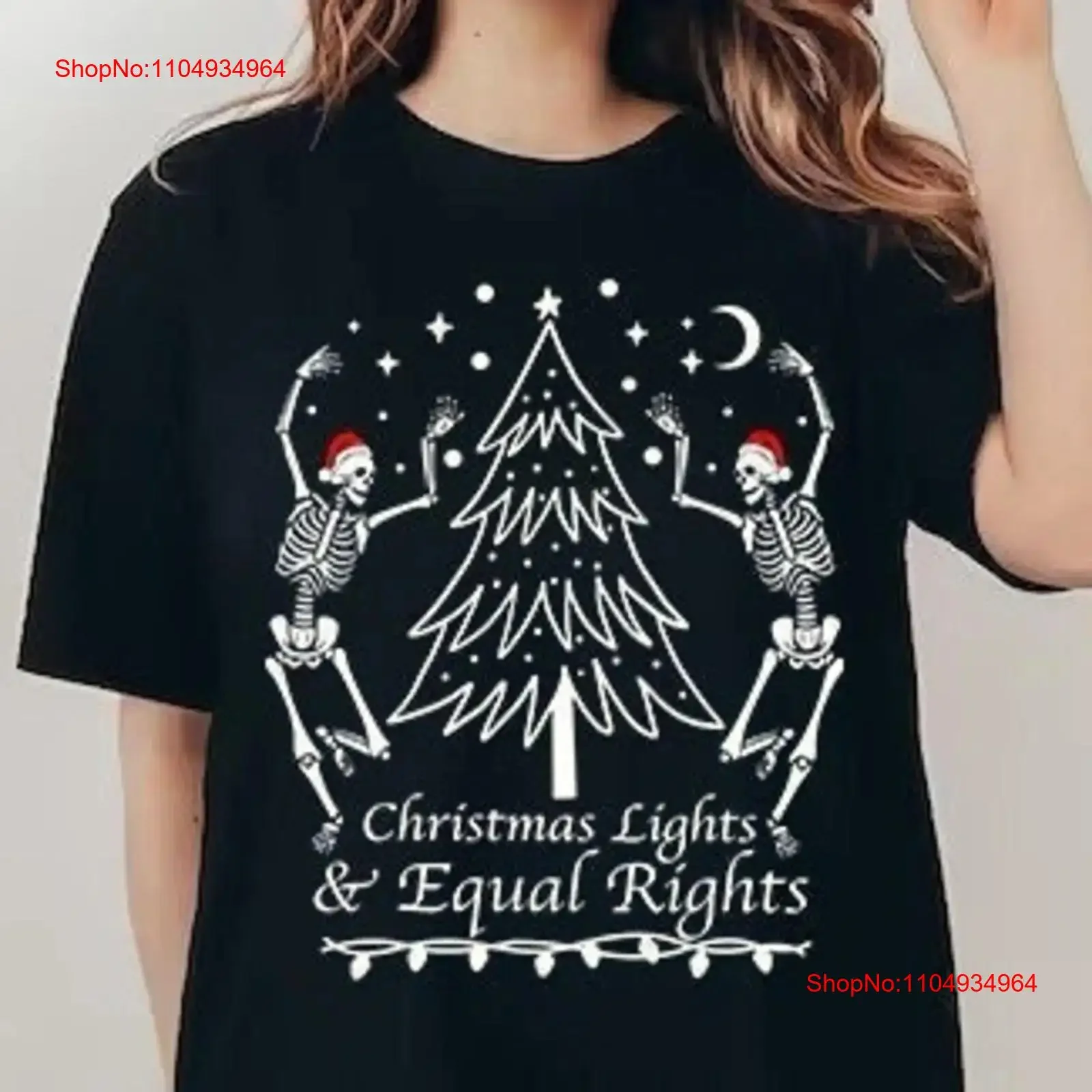 أضواء عيد الميلاد وقميص حقوق متساوية هدية نسوية للهيكل العظمي الجمالي المضاد للبندقية عتيقة مغسولة قابلة للتنفس أنيقة