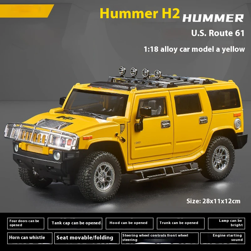 1:18 Hummer H2 Alloy Off Road Car Diecast Metal Model Sound And