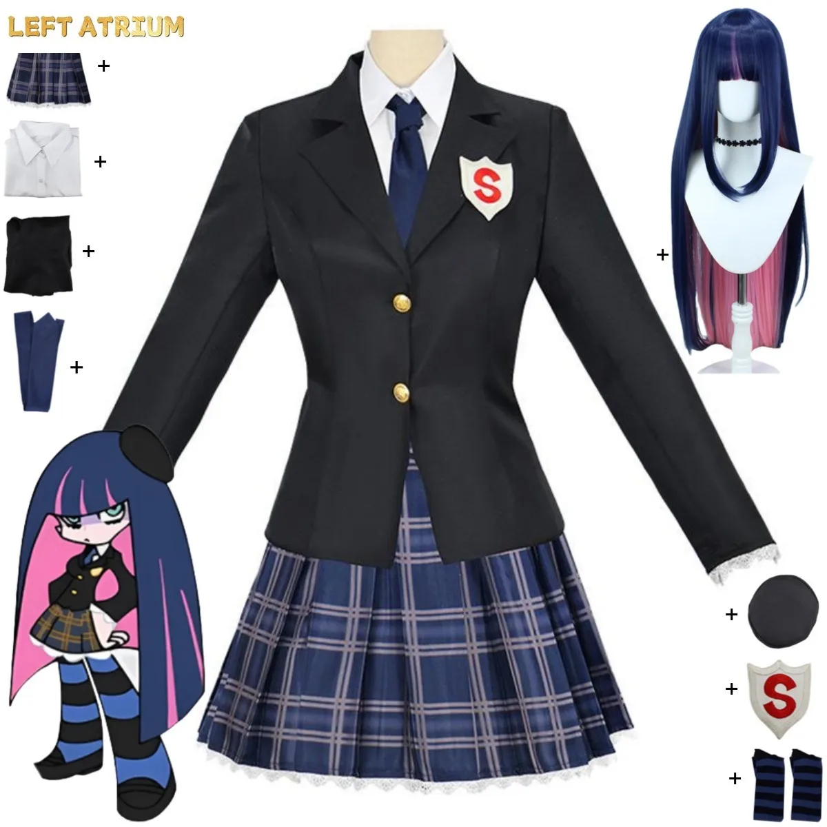 

Anime Panty & Stocking with Garterbelt Stocking·Anarchy Cosplay Costume Japan South Korea JK School Uniform Wig Woman Sexy Suit