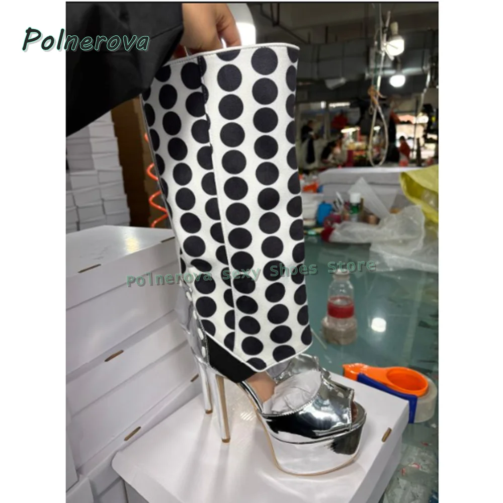 Polka Dot Platform Sexy Summer Boots Peep Toe Stiletto Mixed Color Cover Heel Spicy Girl Knee High Boots 2026 Party Street Style