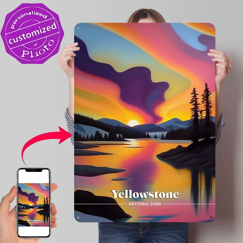 Yellowstone National Park Personalized 3D Textured Metal Poster Wall Art Tinplate Sign for Wand Deko Bedroom Decorations Room
