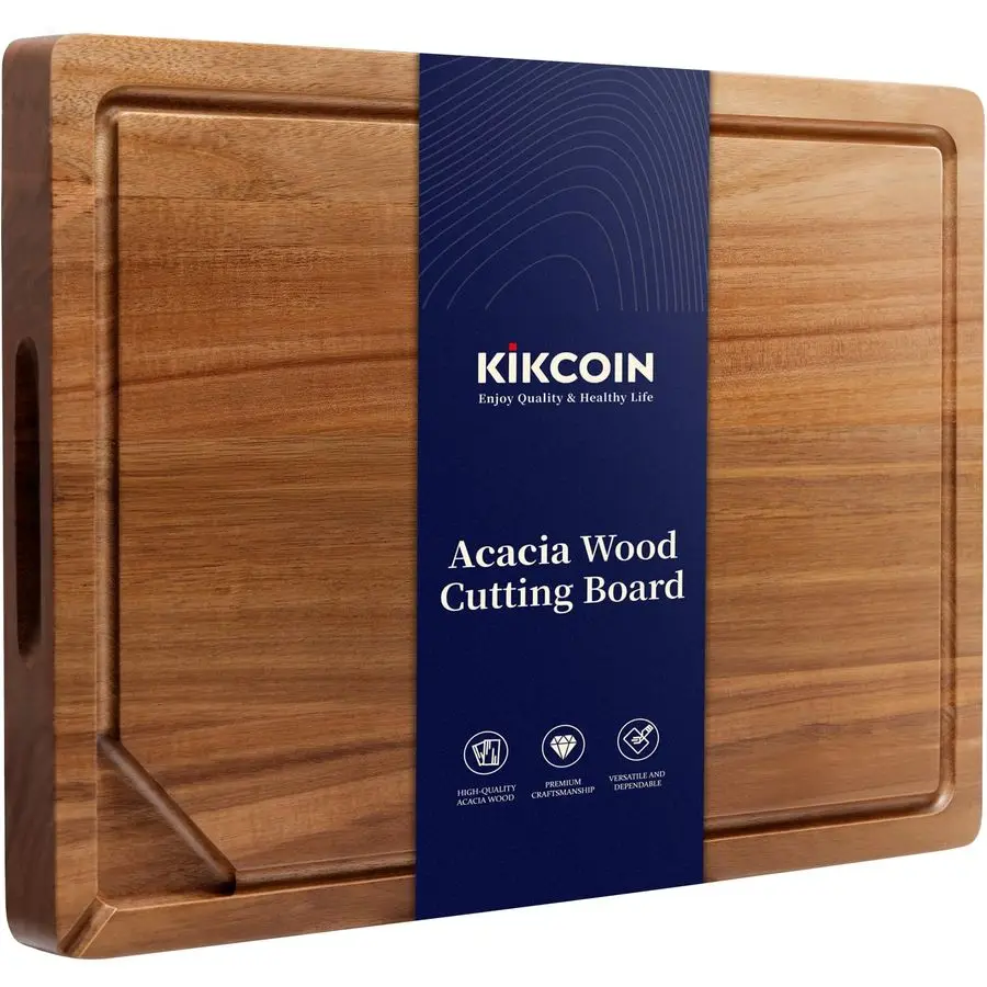 

Acacia Wood Cutting Boards for Kitchen, Wooden Cutting Board, Chopping Board with BuiltIn Compartments and Juice Groove, Solid C