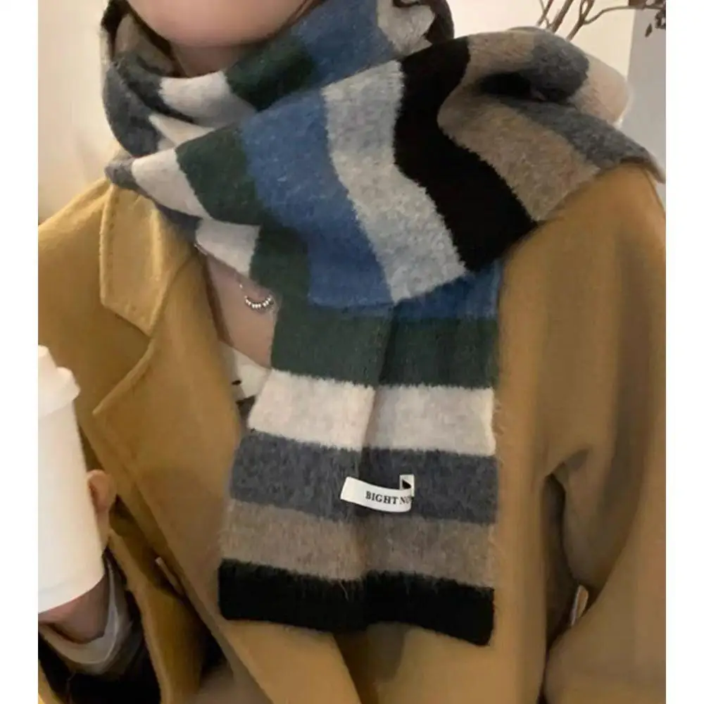 Inverno Donna Fazzoletto da collo Scialle Strisce arcobaleno Sciarpa in mohair Inverno Strisce di blocco colore Sciarpa di lana Scaldino Sciarpe avvolgenti spesse
