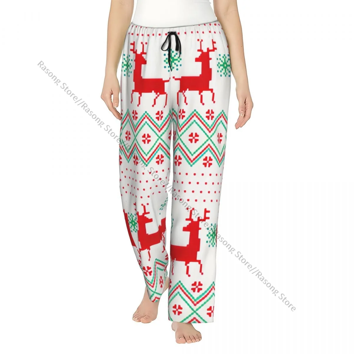 

Cozy Flannel Pajama Pants for Women New Year's Christmas Pattern Pixel Sleep Bottoms Home Loungewear
