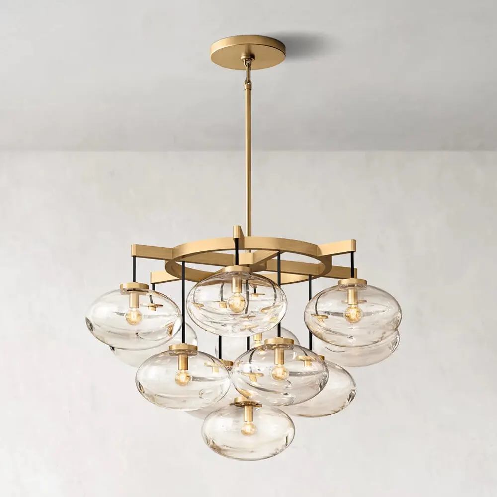 36 Inch  Industrial Design Modern Brass Chandelier with Bubble Glass Shades for Home Office Hotel