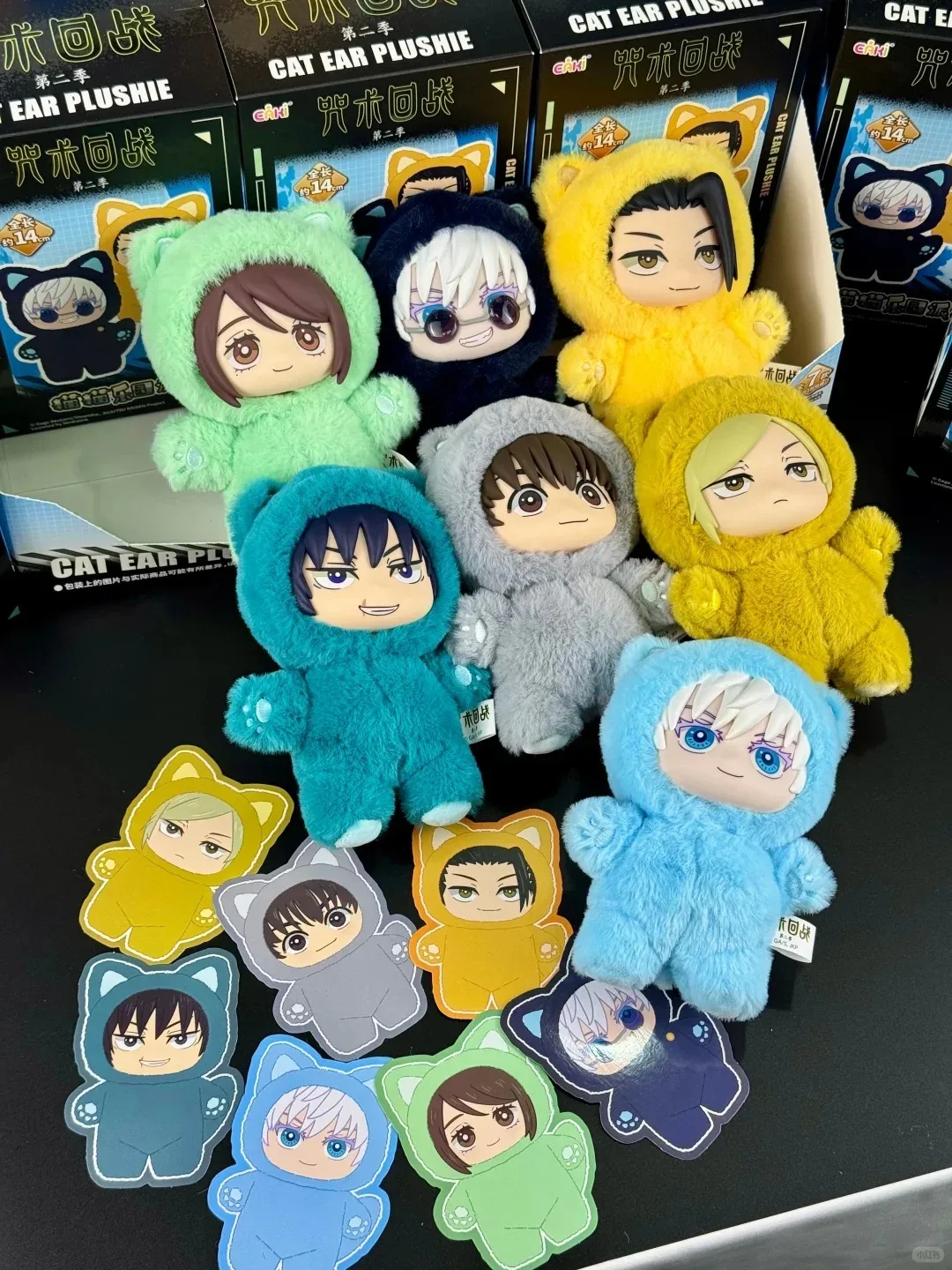 Venda quente anime jujutsu kaisen 2 orelha de gato plushie gojo satoru eaki série caixa cega figura mistério boxcollection brinquedo de presente do miúdo!!!