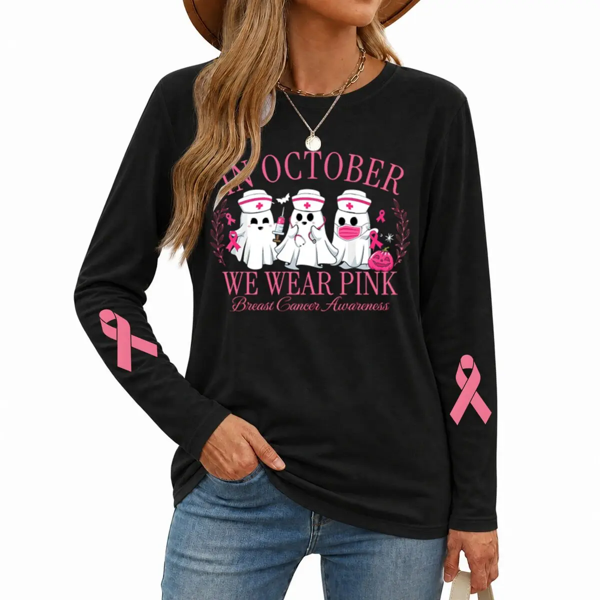Breast Cancer Shirts For Women Nurse Ghost In October We Wear Pink Tshirts