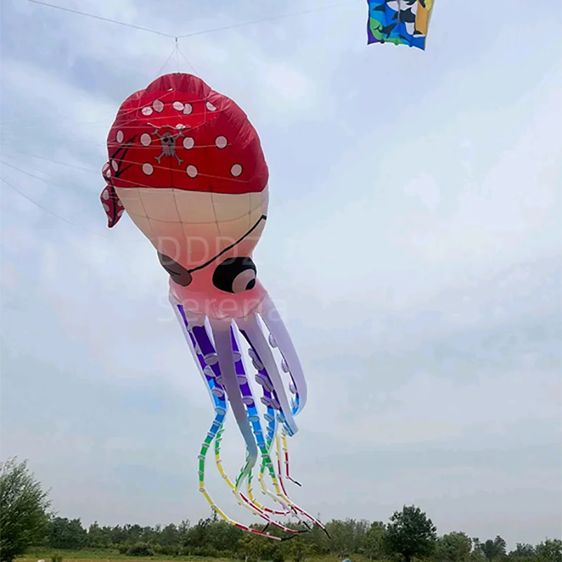 DDDZ 20m LED pirata pulpo noche volando cometa Ripstop tela de nailon línea colgante de lavandería grande suave inflable gran espectáculo cometa