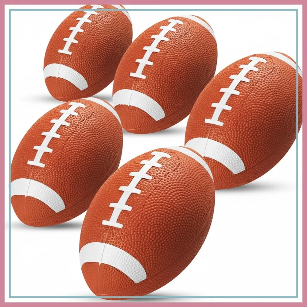 

6-Inch Mini Footballs (Pack of 5) - Inflatable PVC Balls with Hand Pump for Backyard, Recess, Party
