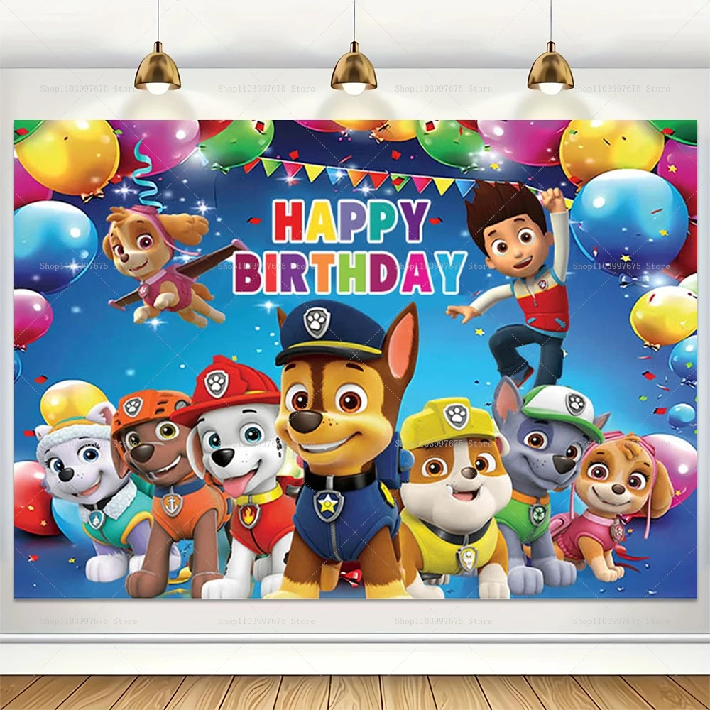 Paw Patrol Party Backdrop Boy Birthday Cake Table Decoration Photography Background Vinyl Puppy Dog Banner Poster Photo Studio