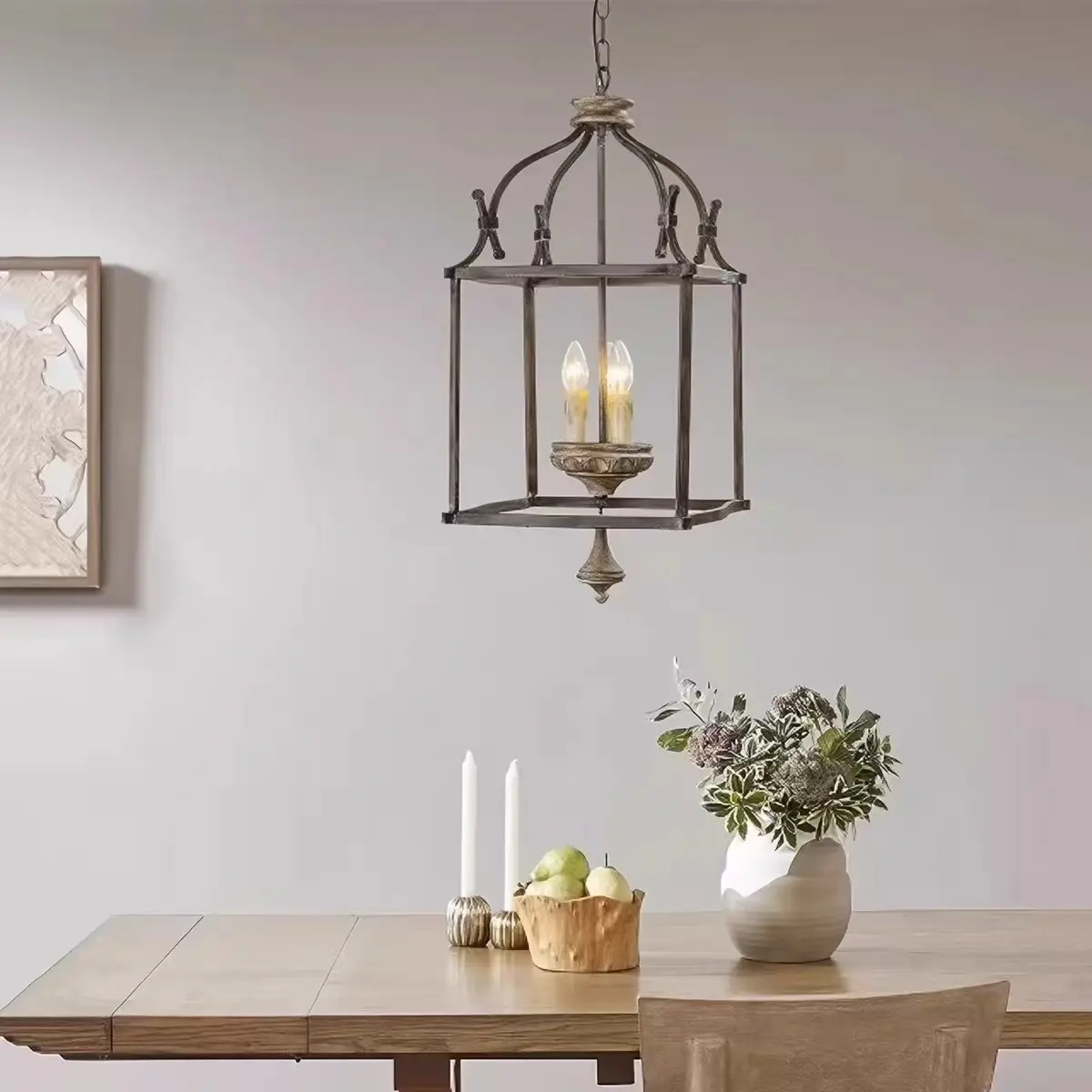 Birdcage pendant light, American retro square wrought iron entrance restaurant, clothing store showcase, homestay bedroom light