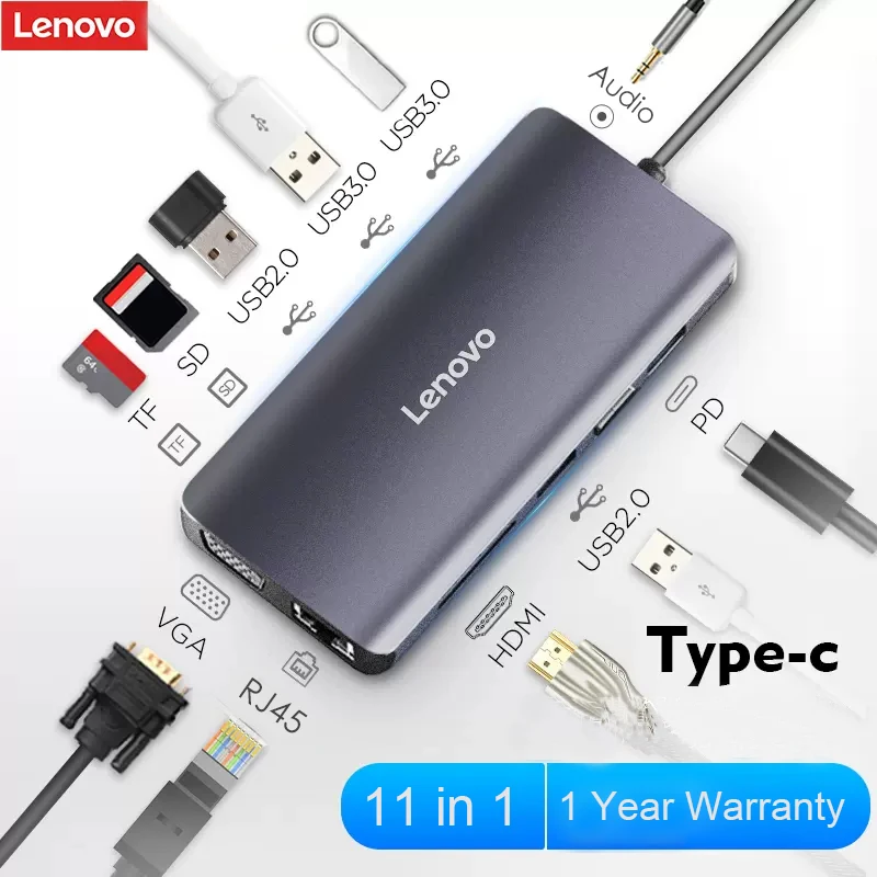 

Lenovo 11 in 1 Docking Stations USB HUB Type-C to HDMI-compatible 4K RJ45 SD Reader PD 100W Charger USB 3.0 HUB For MacBook Pro