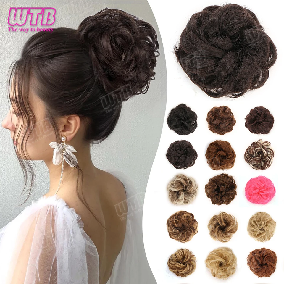 

Грязный пучок волос, вьющиеся синтетические наращивания, резинки для волос, искусственный шиньон, прическа, шиньоны для женщин, парик шиньон