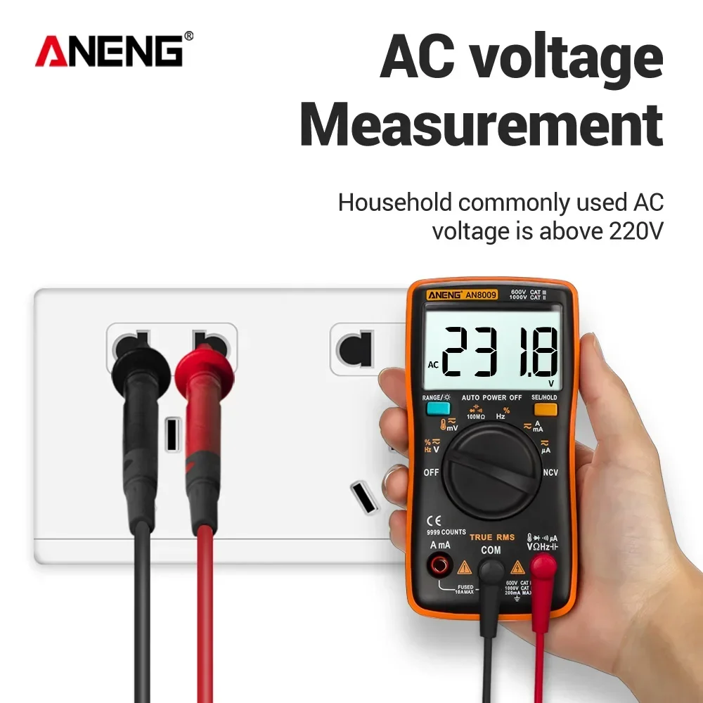 ANENG AN8009 True-RMS Digital AC/DC Multimeter Transistor Tester Professional Automotive Electrical Capacitance Meter Temp Diode