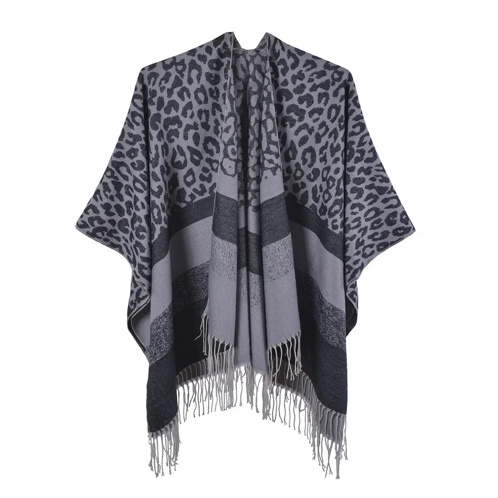 Chal grande con patrón de leopardo para mujer, capa dividida de Cachemira de imitación, Poncho para mujer, capas de otoño e invierno, nueva marca