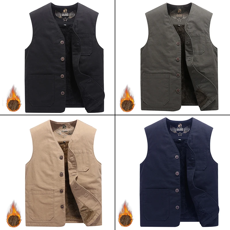 Men's Fleece Work Fishing Vests Lightweight Safari Travel Hunting Waistcoat with Pockets Camping Tactical  Waistcoat