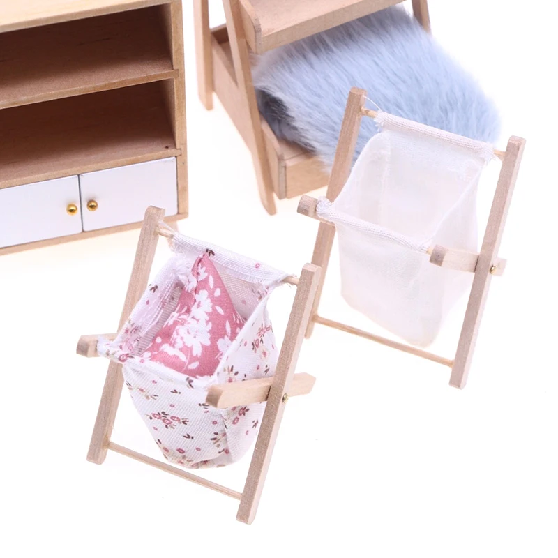 1:12 Dollhouse Miniature Fabric Folding Dirty Clothes Basket Bathroom Bedroom Shoes Storage Basket Model Decor Kids Toys