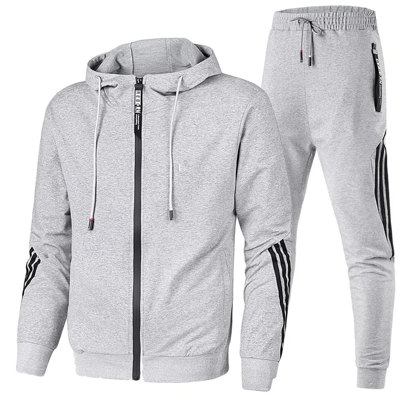 Men\'s Set Tracksuits Hooded Jacket and Pants 2-piece Set Men Zipper Sweatshirt Men\'s Spring Running Jogging Sportswear Suit