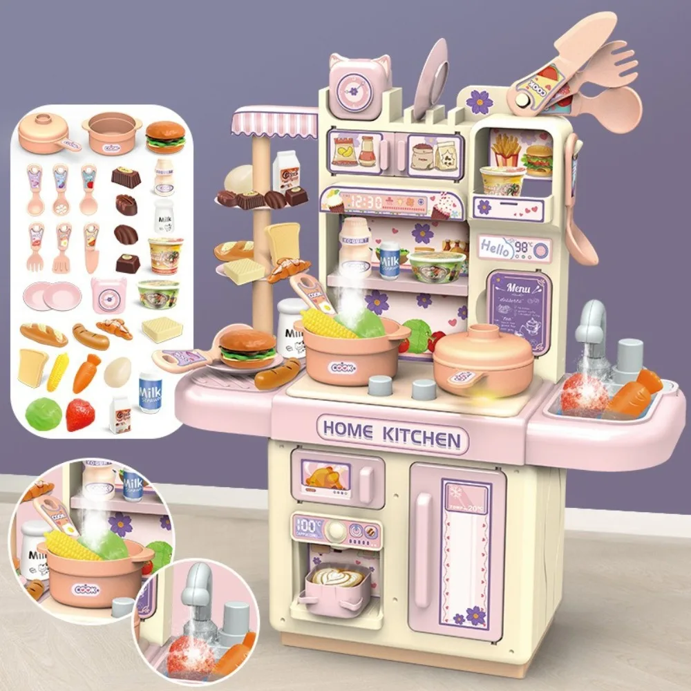 Mini giocattoli da cucina per bambini Set cuoco cibo da cucina simulato bancone da cucina Set da gioco con luci Spray Stoviglie Giochi di finzione Giochi di ruolo